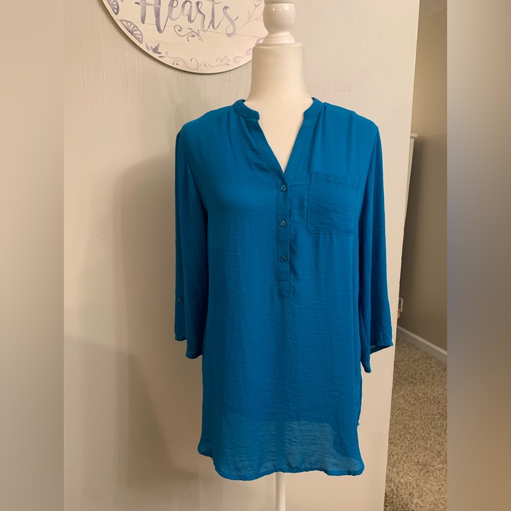Worthington Teal Button-Up Tunic